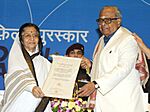 The President, Smt. Pratibha Devisingh Patil presenting the Dada Sahab Phalke Award 2010 to Shri K. Balachander, at the 58th National Film Awards function, in New Delhi on September 09, 2011.jpg