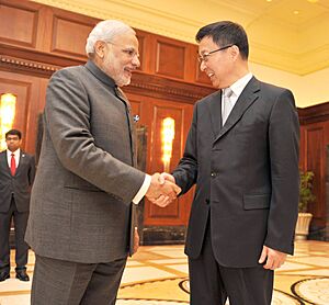 The Prime Minister, Shri Narendra Modi meeting the Shanghai CPC Secretary, Mr. Han Zheng, in Shanghai, China on May 16, 2015