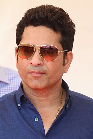 The cricket legend Sachin Tendulkar at the Oval Maidan in Mumbai During the Duke and Duchess of Cambridge Visit(26271019082).jpg