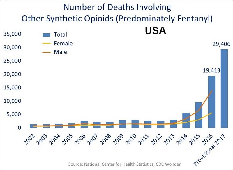 US timeline. Deaths involving other synthetic opioids, predominately Fentanyl