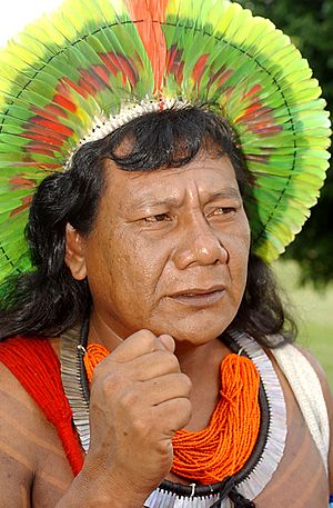 Cacique Panara, indigenous chief of the Kayapo tribe of the state