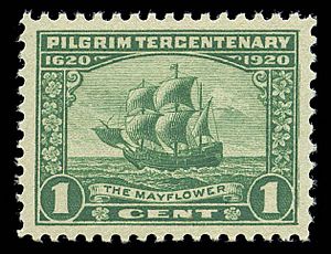 1920USstamp1centPilgrimTercentenaryTheMayflower