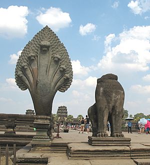 Angkor Wat naga and guardian lion