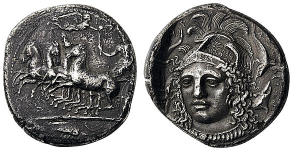 Athena portrait by Eukleidas on Syracuse tetradrachm c. 400 BC