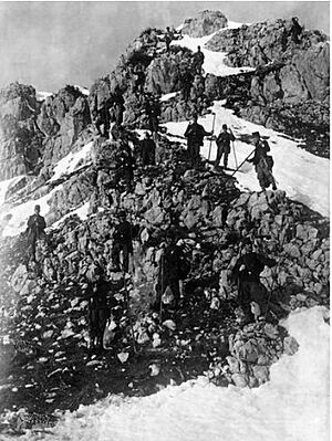 Austro-Hungarian Alpine troops navigate Carpathian mountain passes during a battle against Russian forces 1915