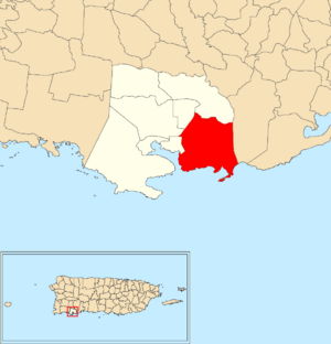Location of Carenero within the municipality of Guánica shown in red