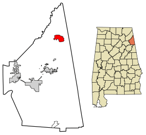 Location of Broomtown in Cherokee County, Alabama.