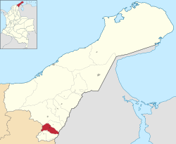 Location of the municipality and town of Villanueva in La Guajira Department.