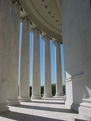 Columns around Jefferson Memorial in Washington DC
