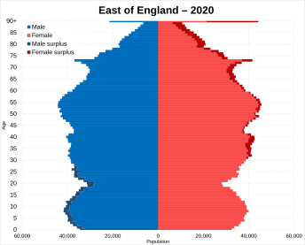 East of England population pyramid 2020