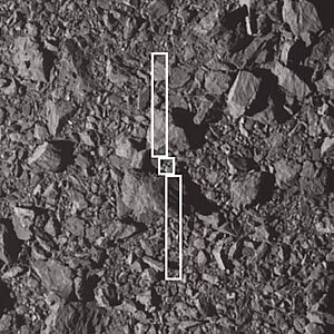 Footprint of DART spacecraft over the spot where it impacted asteroid Dimorphos