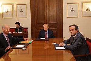 George Papandreou, Antonis Samaras and Karolos Papoulias