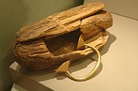 Gold Dress Fastener found in wooden box in Killymoom Demesne in Co Tyrone (800-700 BC) in National Museum Dublin