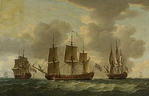 John Cleveley the Elder - The Frigate H.M.S. Pallas in three postions (1769).jpg