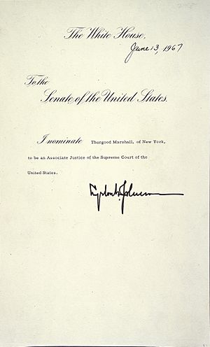 Thurgood Marshall Supreme Court nomination Facts for Kids
