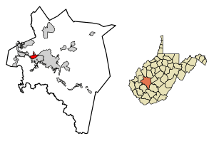 Location of Dunbar in Kanawha County, West Virginia.