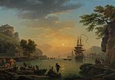 Landscape at Sunset with Fishermen Returning with Their Catch by Joseph Vernet