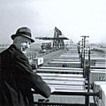 Malcolm McLean at railing, Port Newark, 1957 (7312751706)