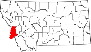 Map of Montana highlighting Ravalli County