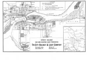 Map of Tri-City Railway and Light Company, Davenport Iowa Rock Island Illinois Moline Illinois and East Moline Illinois c 1907