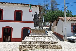 Monument to Cuauhtémoc in a plaza in the town