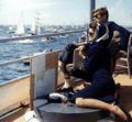 President Kennedy and wife watching Americas Cup, 1962