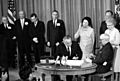 President Lyndon B. Johnson signs Medicare Bill at the Harry S. Truman Library, 1965