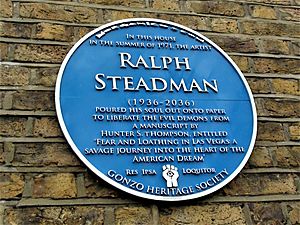 Ralph Steadman - imagined blue plaque - house on the New Kings Road London SW6