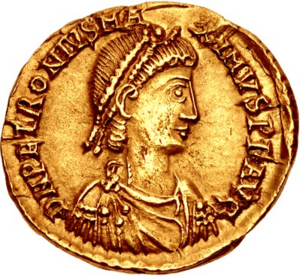 Golden coin depicting Petronius Maximus