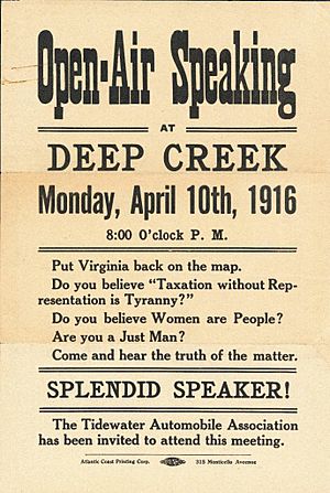 Suffrage speech April 10, 1916 near Norfolk Virginia