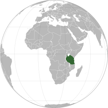 Location of Tanzania (dark green) in eastern Africa