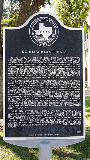 Texas historical marker for the Ku Klux Klan trials