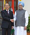 The Prime Minister, Dr. Manmohan Singh meeting the President of Myanmar, Mr. Thein Sein, in New Delhi on October 14, 2011