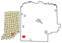 Location of Hardinsburg in Washington County, Indiana.