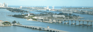 Watson Island and the MacArthur Causeway, with the Venetian Causeway in the foreground