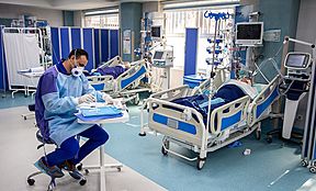 Coronavirus patients on ventilators at the Imam Khomeini Hospital in Tehran