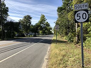 2018-09-15 09 28 42 View south along New Jersey State Route 50 (Boulevard) just south of Atlantic County Route 669 (Eleventh Avenue) and Grant Street in Weymouth Township, Atlantic County, New Jersey