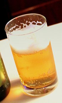A glass of Taedonggang pilsner beer