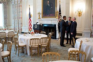 Barack Obama with Peter Shumlin and Mike Pence