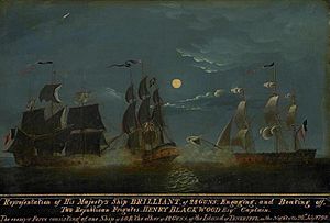 HMS Brilliant (1779) beating off two French frigates