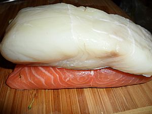 Halibut and salmon fillets