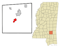 Location of Ellisville in Mississippi