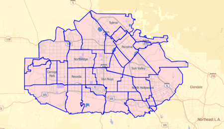 Los Angeles Times map of neighborhoods in San Fernando Valley, California