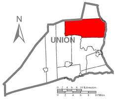 Map of Union County, Pennsylvania highlighting White Deer Township