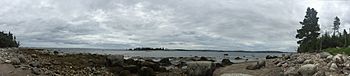 View of Little Indian Island from Micou's Island, which is a tidal island and Provincial historic site of Nova Scotia