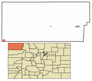 Location of the Town of Dinosaur in  Moffat County, Colorado.