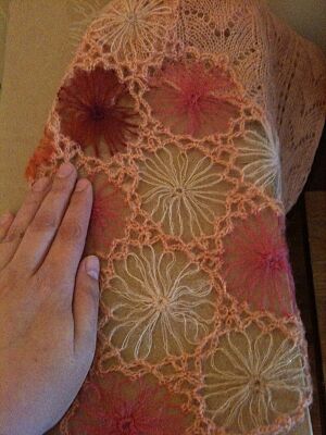 Mohair lace crocheted scarf detailed photo