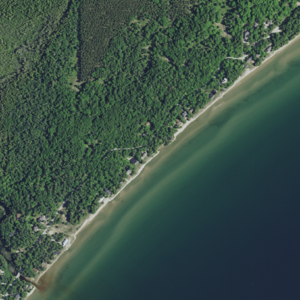 Northeastern community of Whitefish Bay and mouth of Whitefish Bay Creek, Door County, Wisconsin 2020 (cropped)