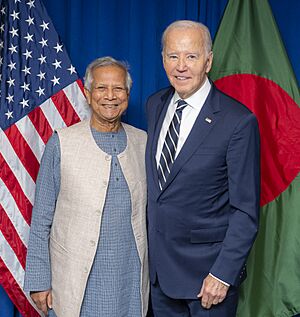 President Joe Biden holds a pull-aside meeting with Interim Leader of Bangladesh Muhammad Yunus, Tuesday, September 24, 2024, at the U.N. Headquarters in New York City