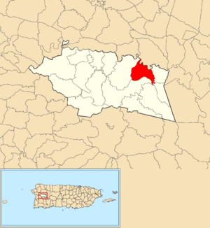 Location of Purísima Concepción within the municipality of Las Marías shown in red
